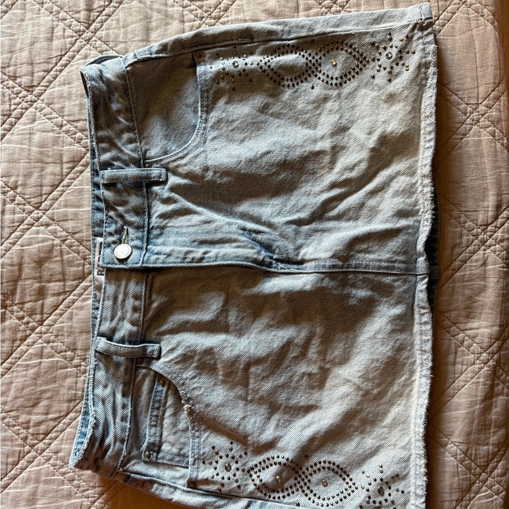 PacSun Light Blue Embellished Denim Mini Skirt